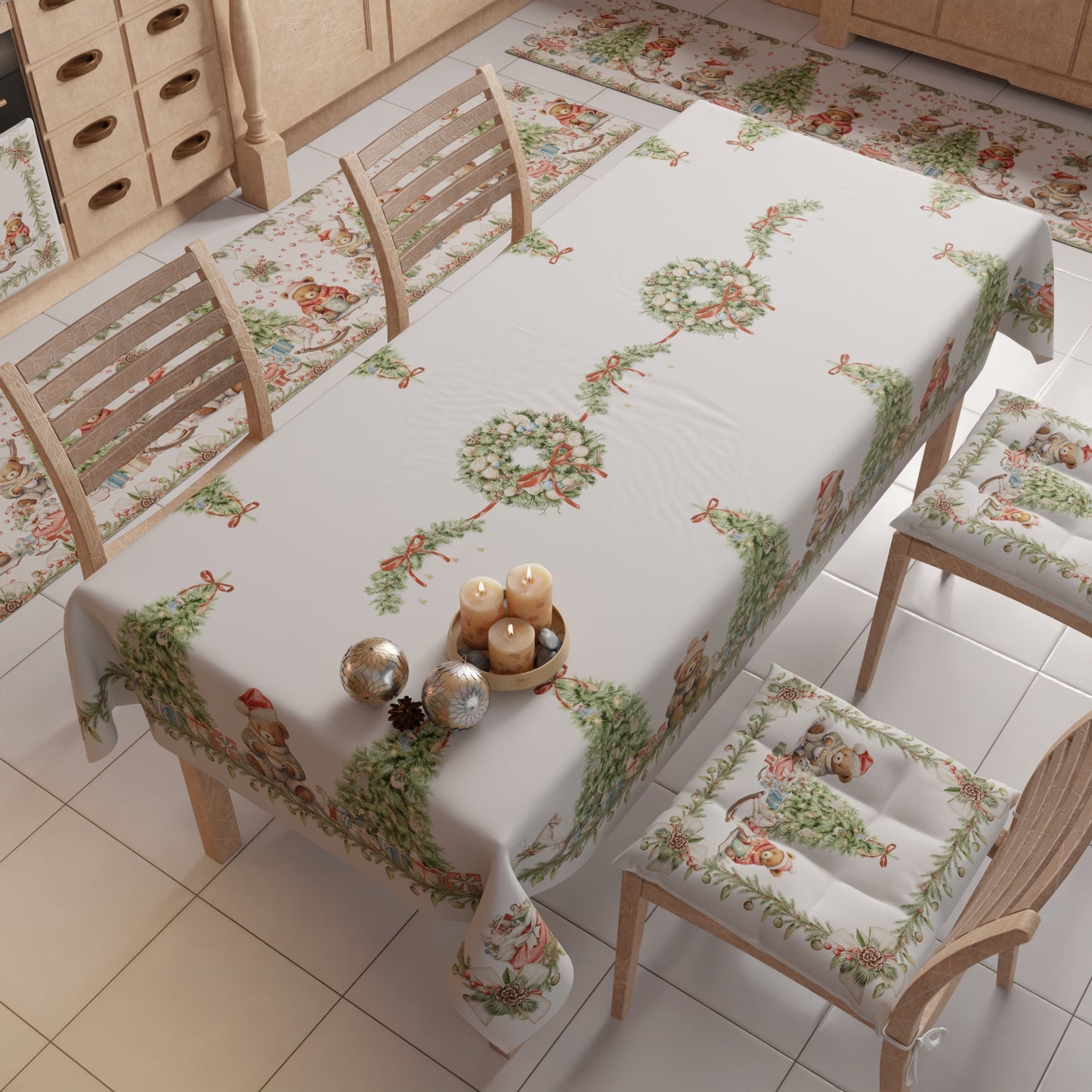 Tovaglia Natalizia, Tovaglia da tavola Antimacchia, Copritavolo da Cucina Xmas Bears