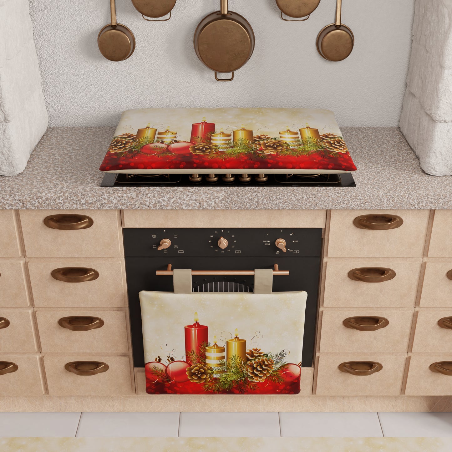 Christmas Oven Cover for Kitchen in Digital Print Candles 1pc 40x50cm