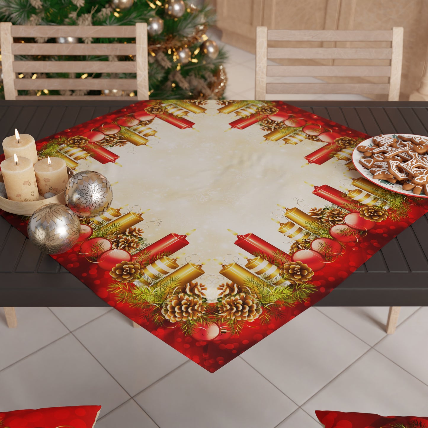Christmas Centerpiece for Kitchen in Digital Print Candles