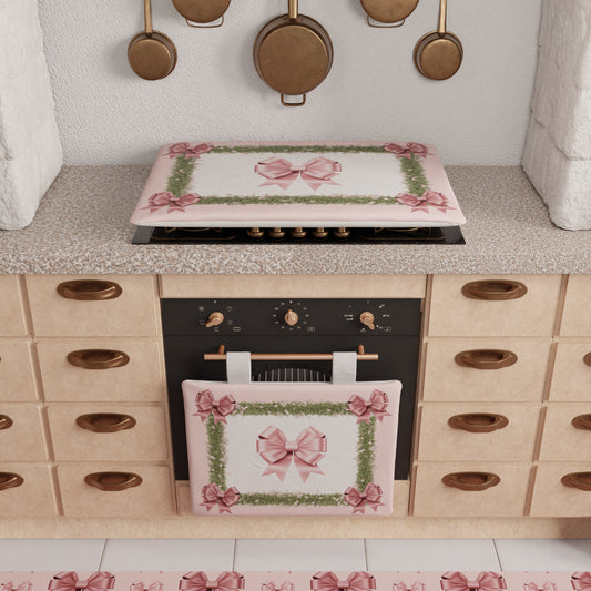 Copriforno Natalizio per Cucina in Stampa Digitale Fiocco Rosa Piume