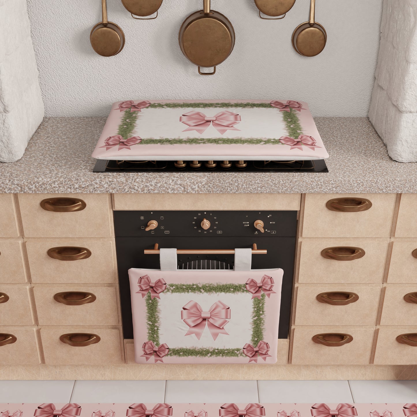 Coprifornello Natalizio Coprifuochi Cucina in Stampa Digitale Fiocco Rosa Piume