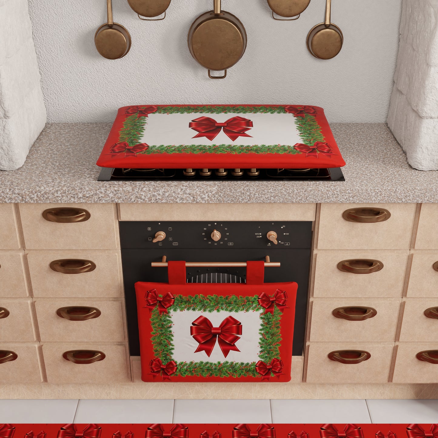 Copriforno Natalizio per Cucina in Stampa Digitale Fiocco Rosso