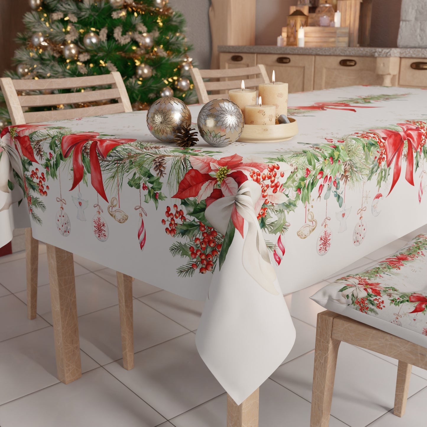 Tovaglia Natalizia, Tovaglia da tavola Antimacchia, Copritavolo da Cucina Ghirlanda Natale