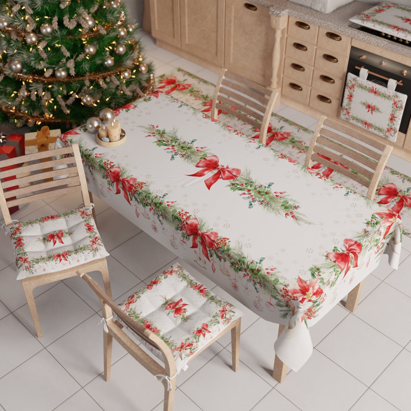 Tovaglia Natalizia, Tovaglia da tavola Antimacchia, Copritavolo da Cucina Ghirlanda Natale