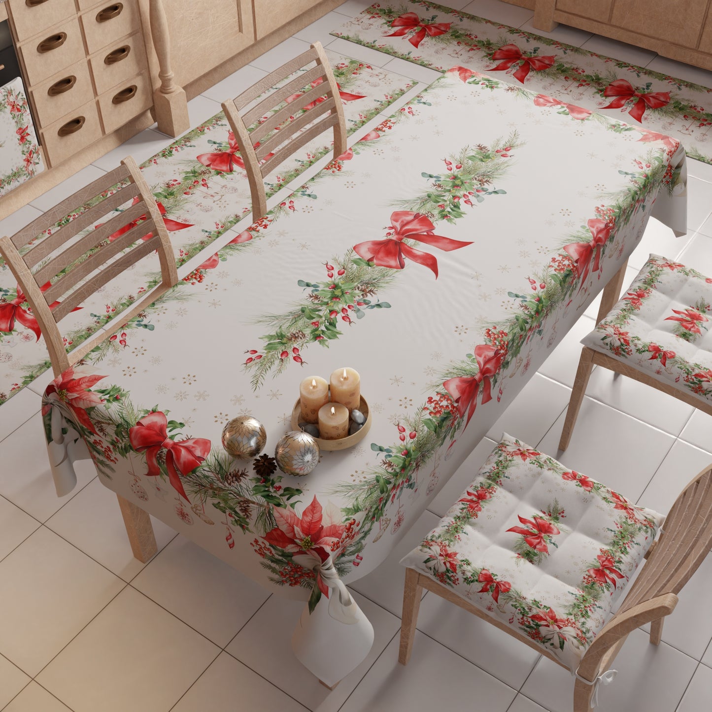 Tovaglia Natalizia, Tovaglia da tavola Antimacchia, Copritavolo da Cucina Ghirlanda Natale