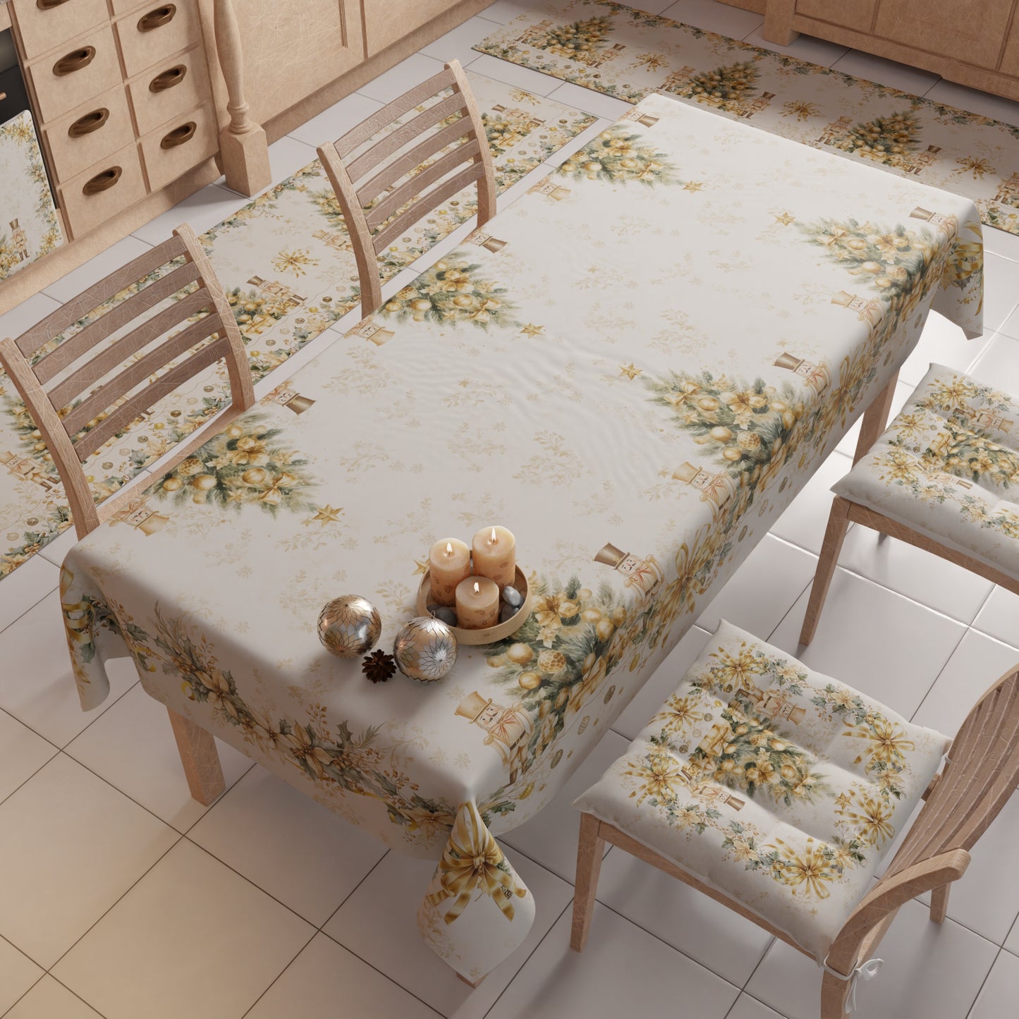 Tovaglia Natalizia, Tovaglia da tavola Antimacchia, Copritavolo da Cucina Xmas Gold