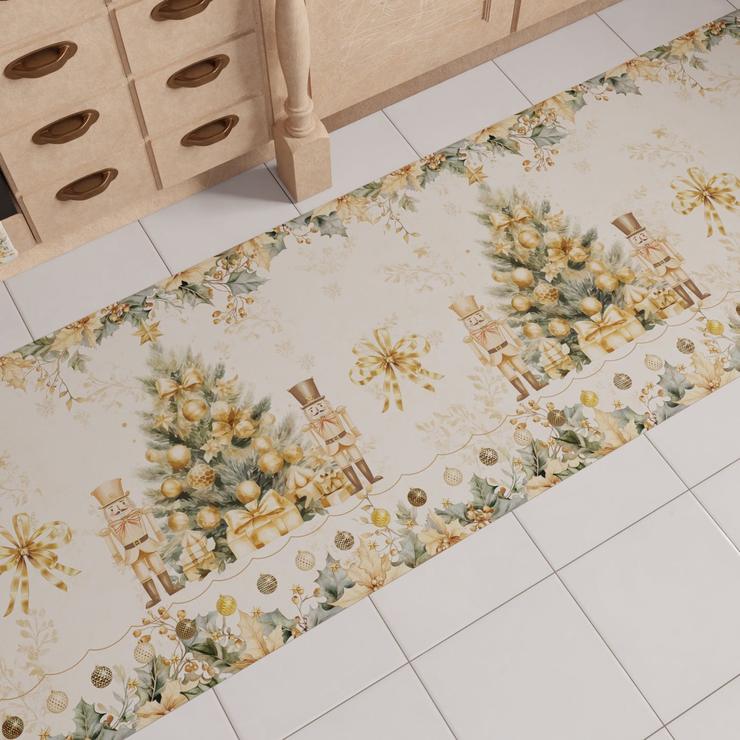 Tappeto Cucina Natalizio Antiscivolo Passatoia Natalizia Cucina lavabile Xmas Gold