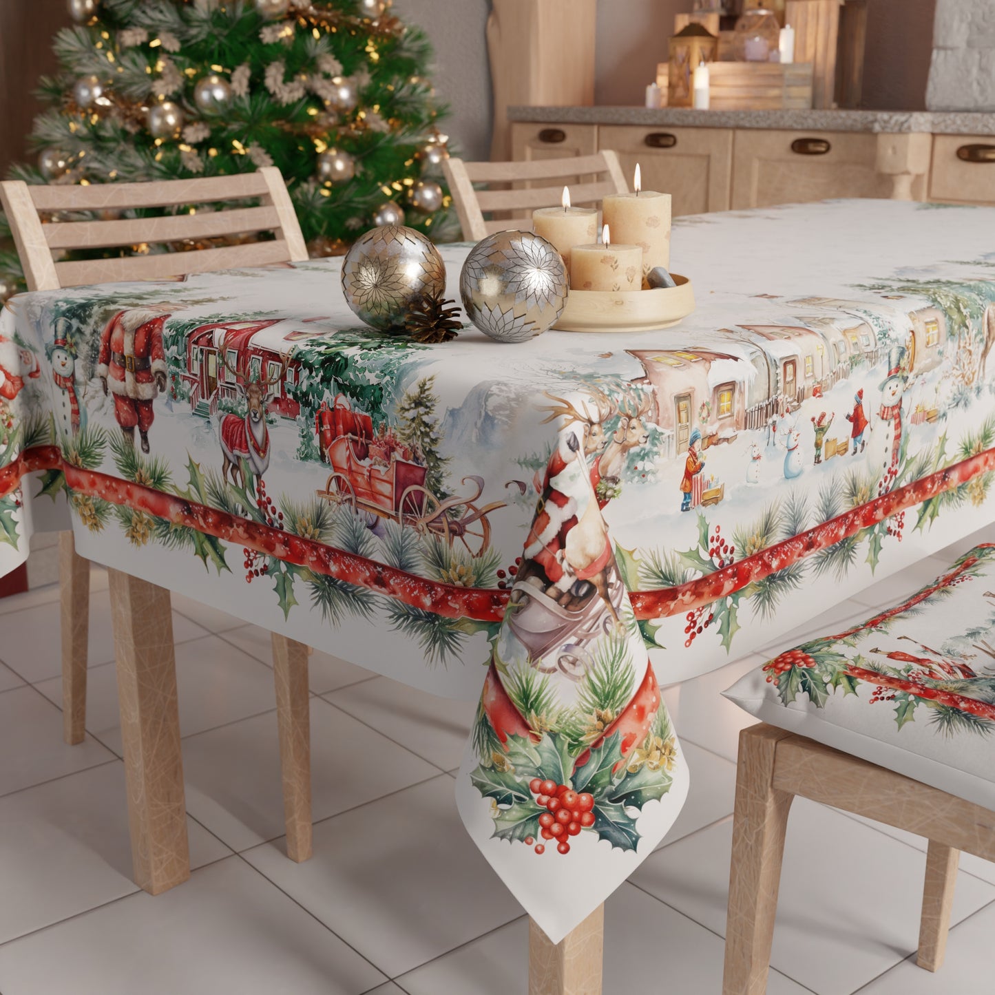 Tovaglia Natalizia, Tovaglia da tavola Antimacchia, Copritavolo da Cucina Xmas Santa's Land