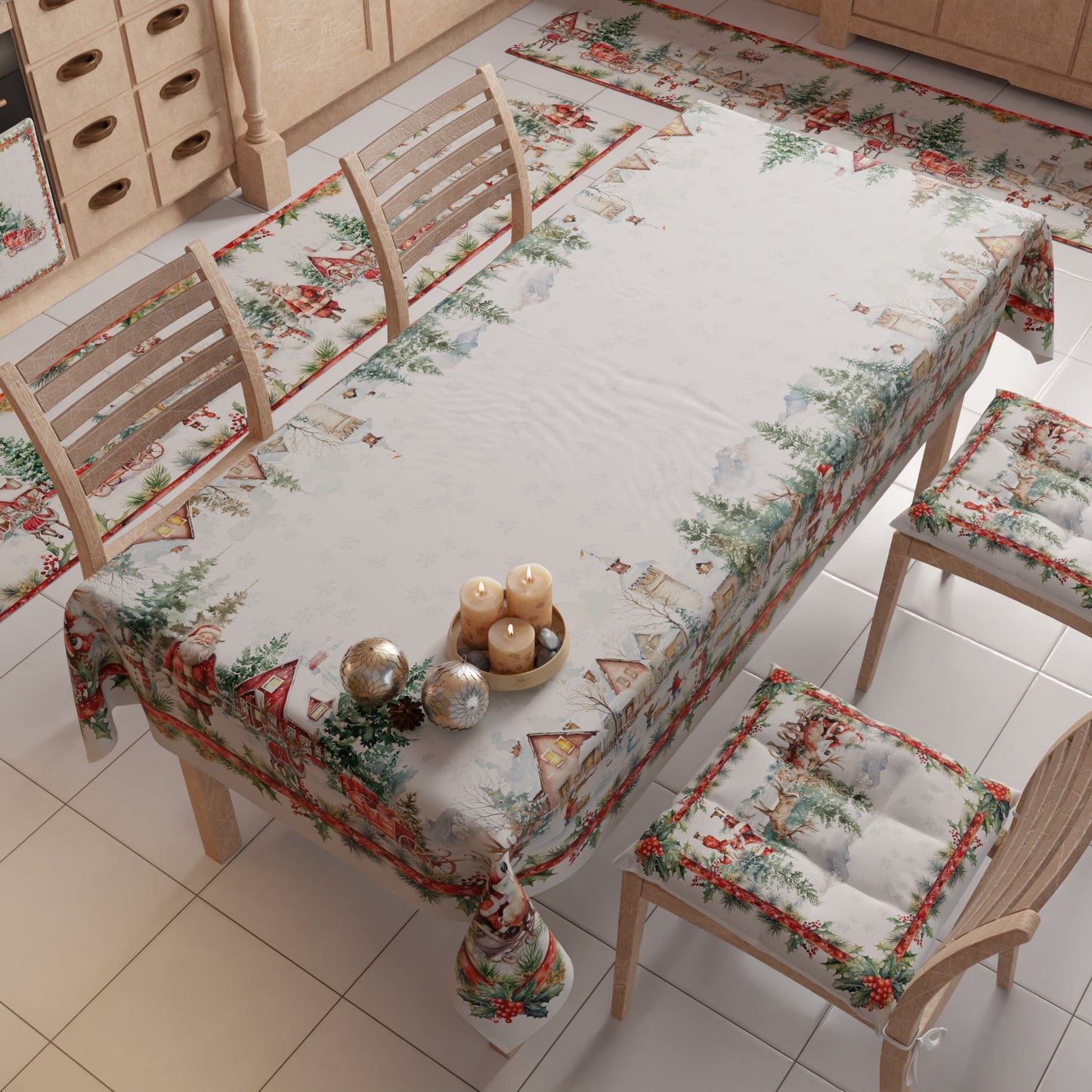 Tovaglia Natalizia, Tovaglia da tavola Antimacchia, Copritavolo da Cucina Xmas Santa's Land