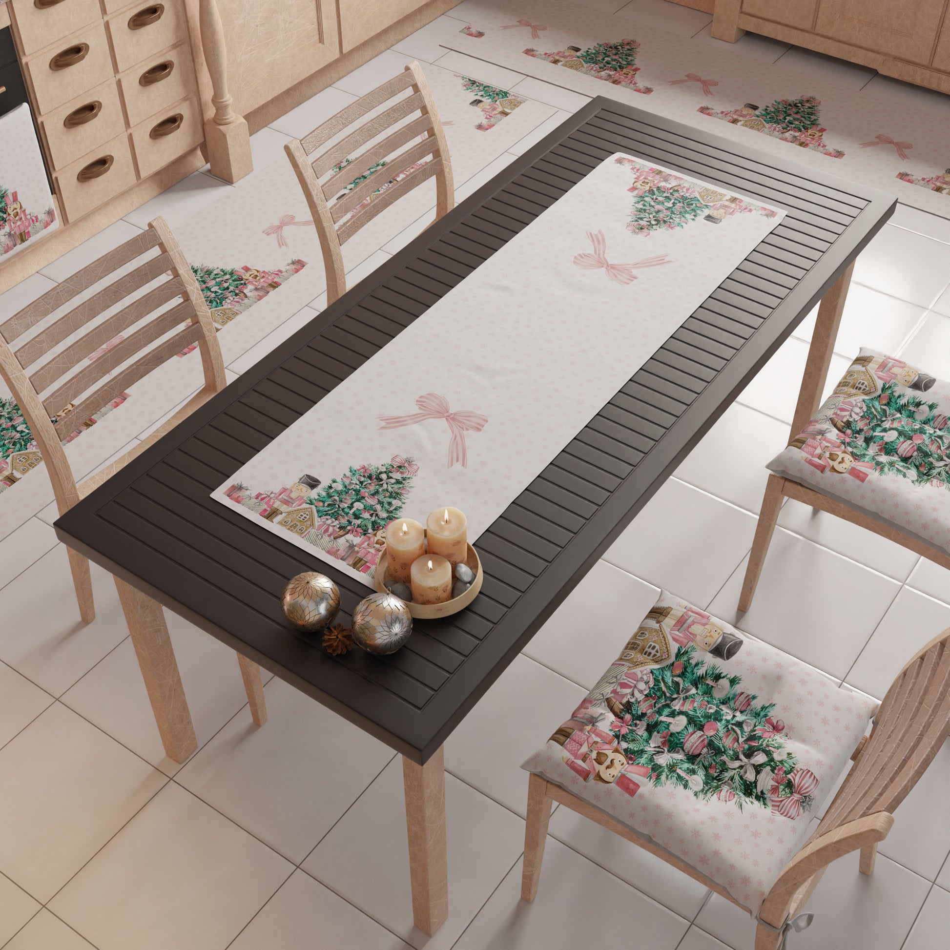 Runner Da Tavolo In Cotone Lino - Motivo Legno Turchese E Marrone, 183x33cm O 140x40cm - Foto 8