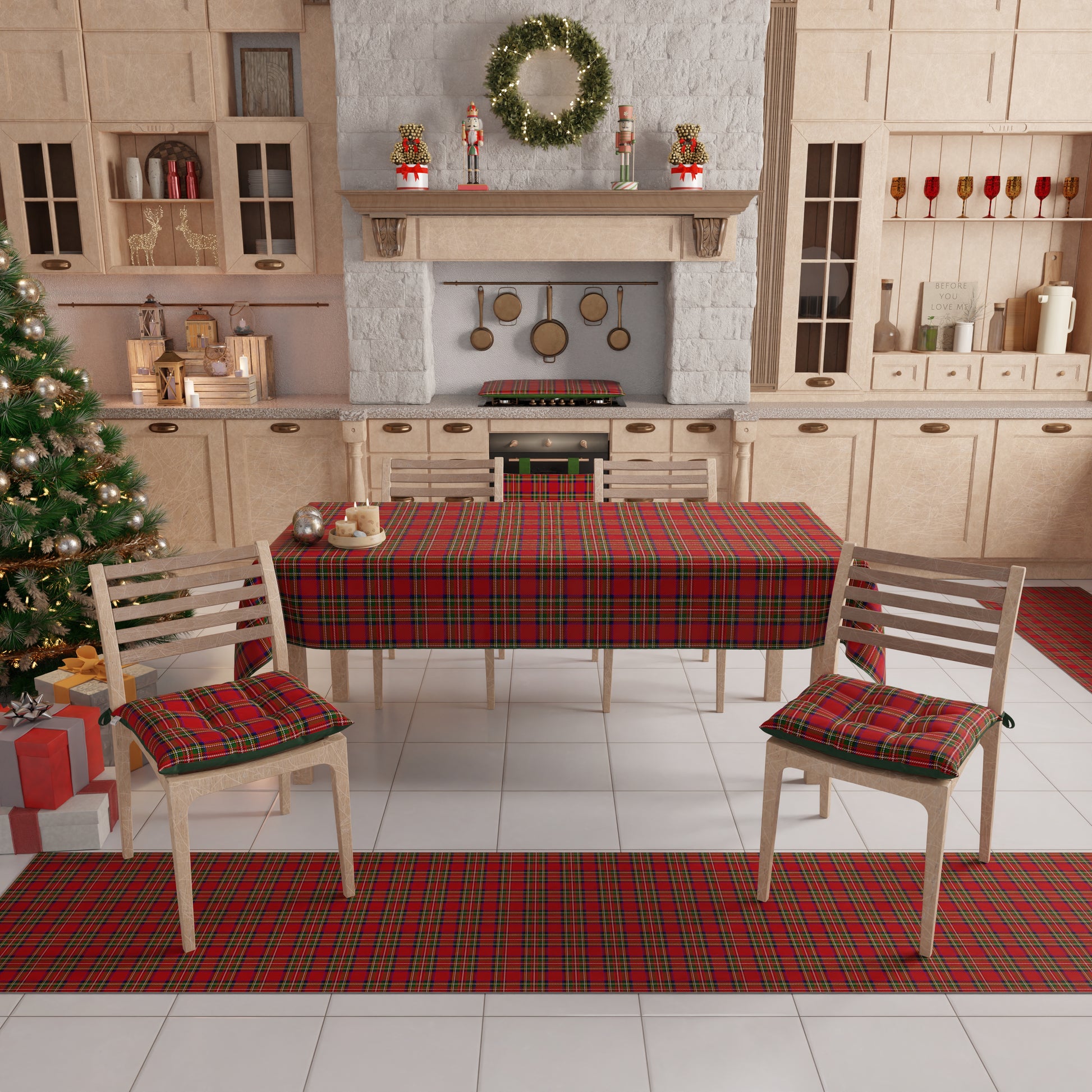 Cuscino copri sedia tartan rosso con volant e imbottitura leggera Cuscino copri sedia tartan rosso con volant e imbottitura leggera