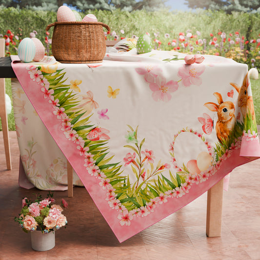 Tovaglia Pasquale da Tavola Antimacchia, Copritavolo Pasqua da Cucina Flora