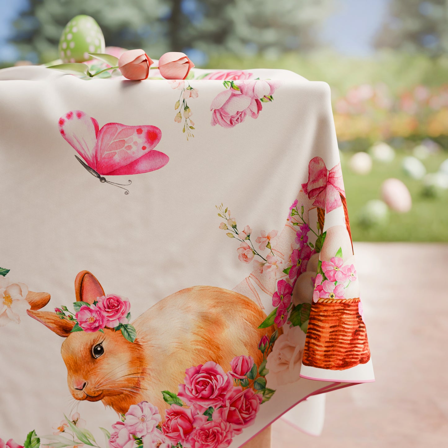Nappe de Pâques résistante aux taches, nappe de cuisine de Pâques lapin rose