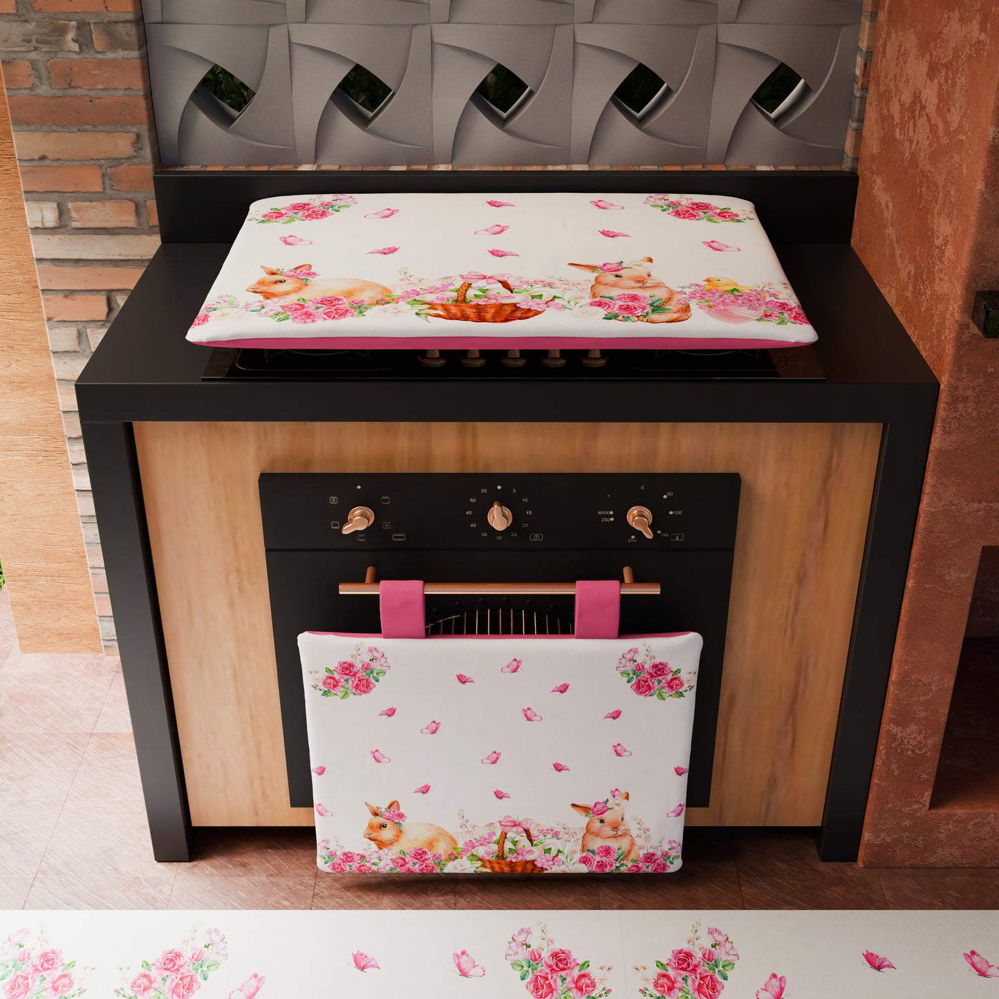 Easter Oven Cover for Kitchen in Pink Bunny Digital Print 1pc