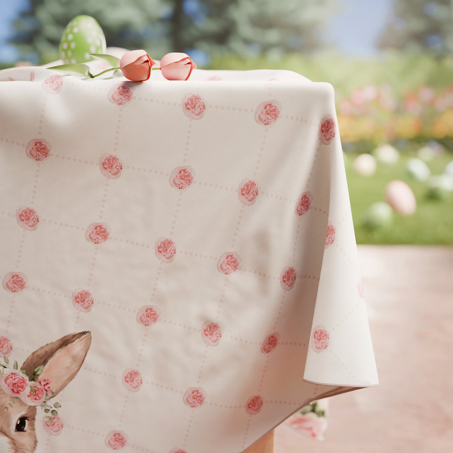 Tovaglia Pasquale da Tavola Antimacchia, Copritavolo Pasqua da Cucina Pink Rabbit