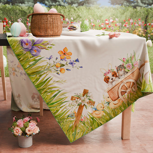 Tovaglia Pasquale da Tavola Antimacchia, Copritavolo Pasqua da Cucina Rabbit