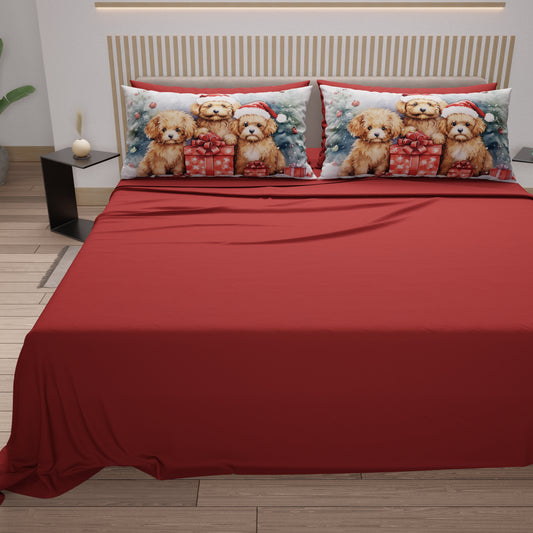 Draps de Noël en coton, parure de lit avec taies d'oreiller en impression numérique Chien