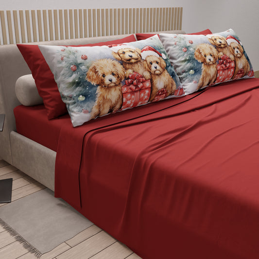 Lenzuola Natalizie in Cotone, Completo Letto con Federe in Stampa Digitale Dog