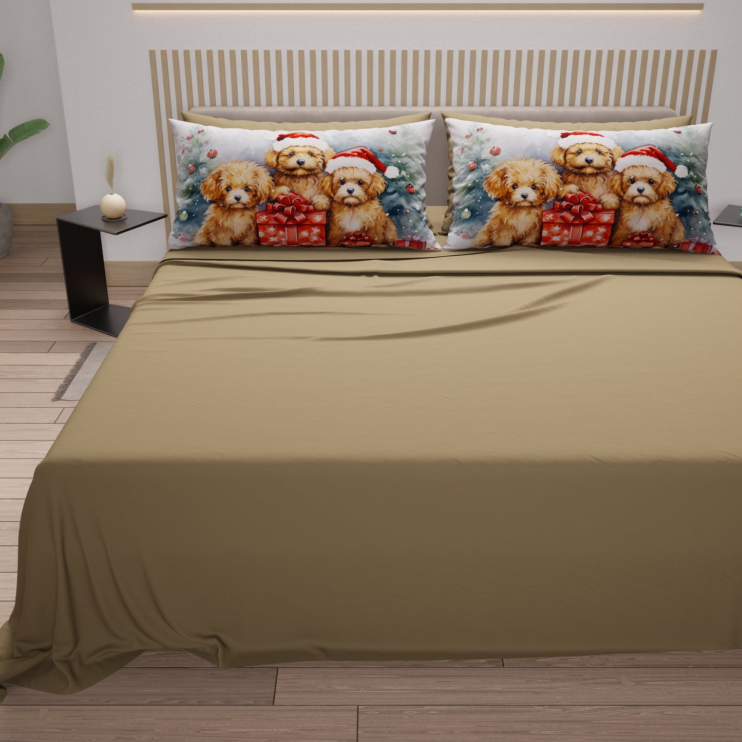 Lenzuola Natalizie in Cotone, Completo Letto con Federe in Stampa Digitale Dog