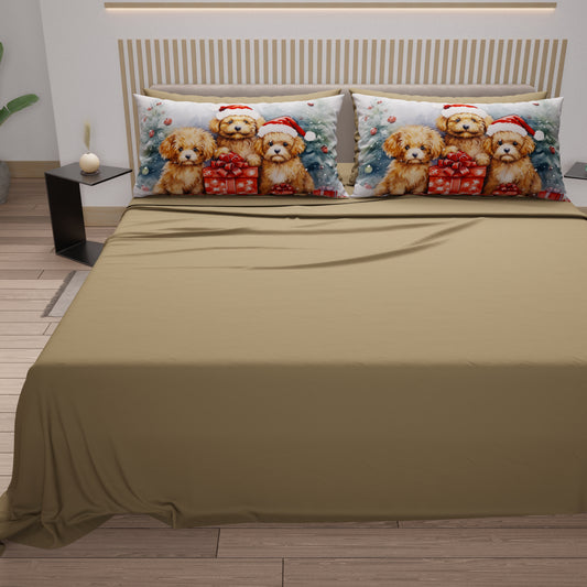 Draps de Noël en coton, parure de lit avec taies d'oreiller en impression numérique Chien