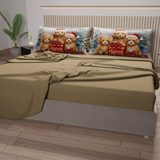 Draps de Noël en coton, parure de lit avec taies d'oreiller en impression numérique Chien