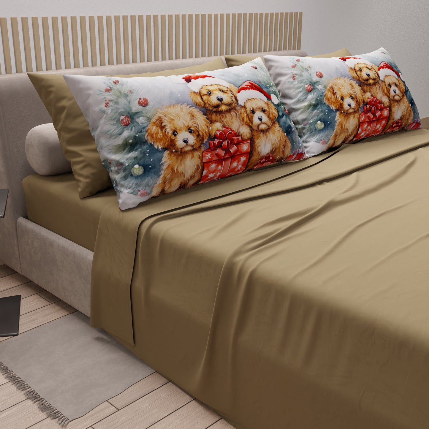 Lenzuola Natalizie in Cotone, Completo Letto con Federe in Stampa Digitale Dog