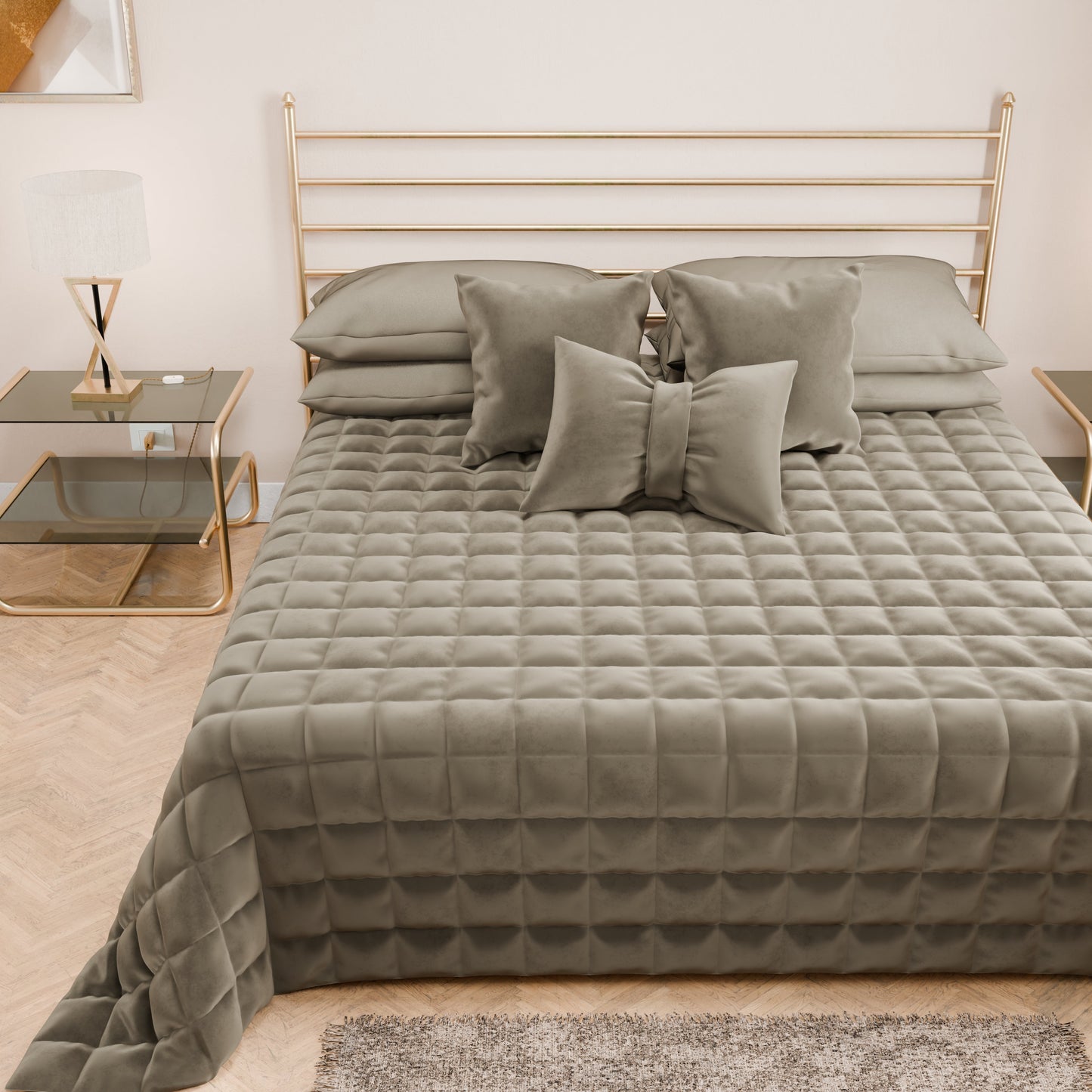 Courtepointe Unie en Velours Terre + Draps assortis et Taie d'oreiller Digitale