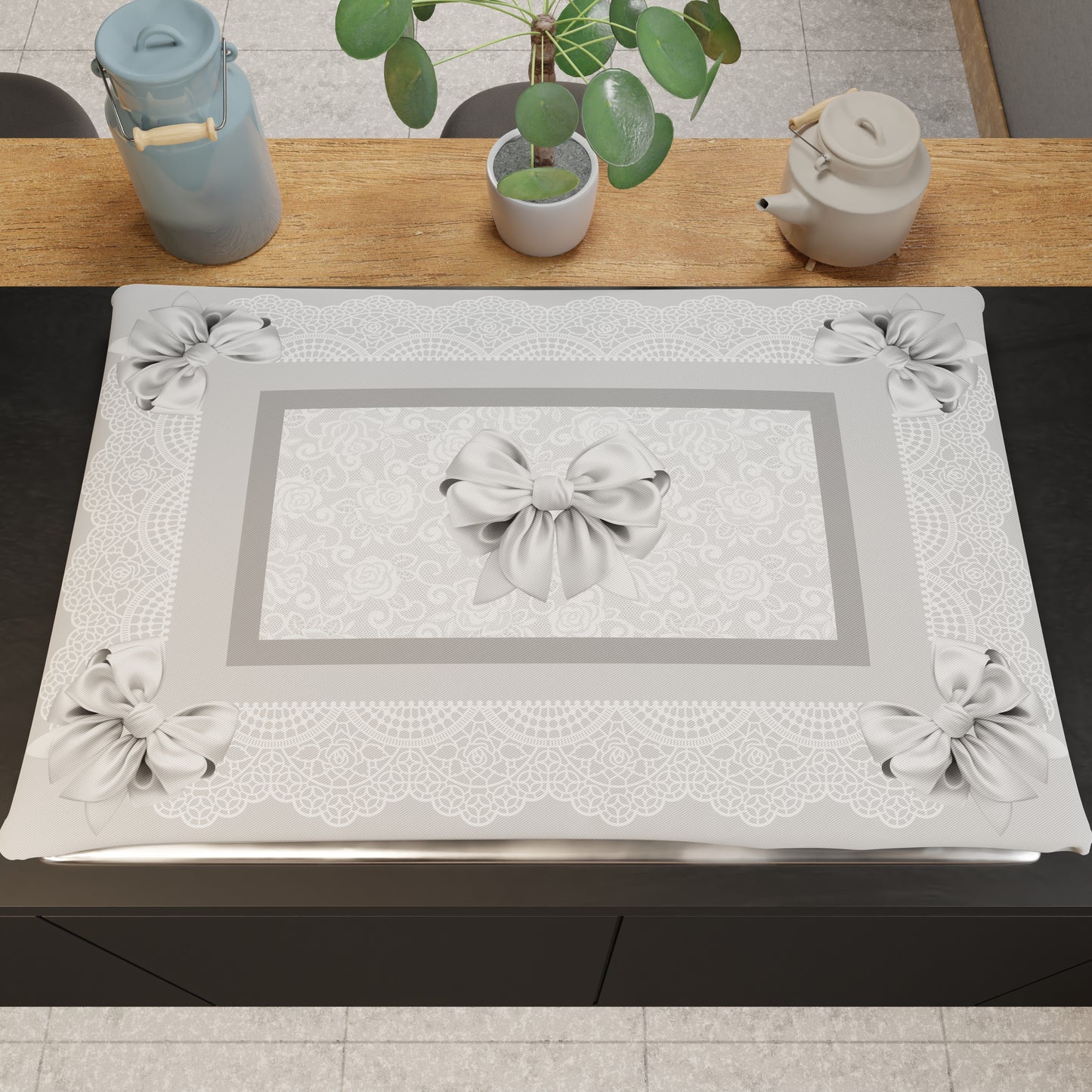 Stove Cover Kitchen Cover in Digital Print Gray Bow 1pc 46x70cm