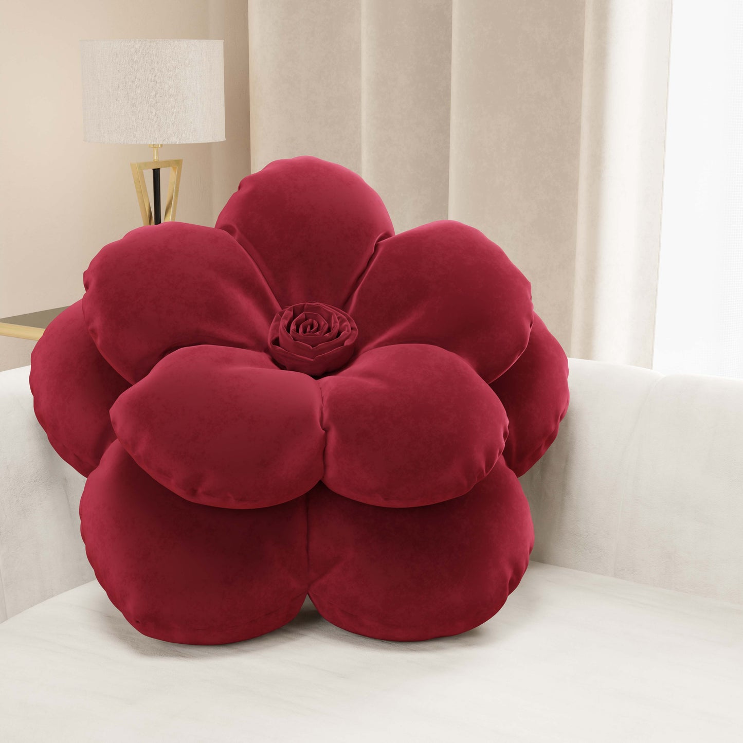 Cuscino Arredo Fiore Bordeaux