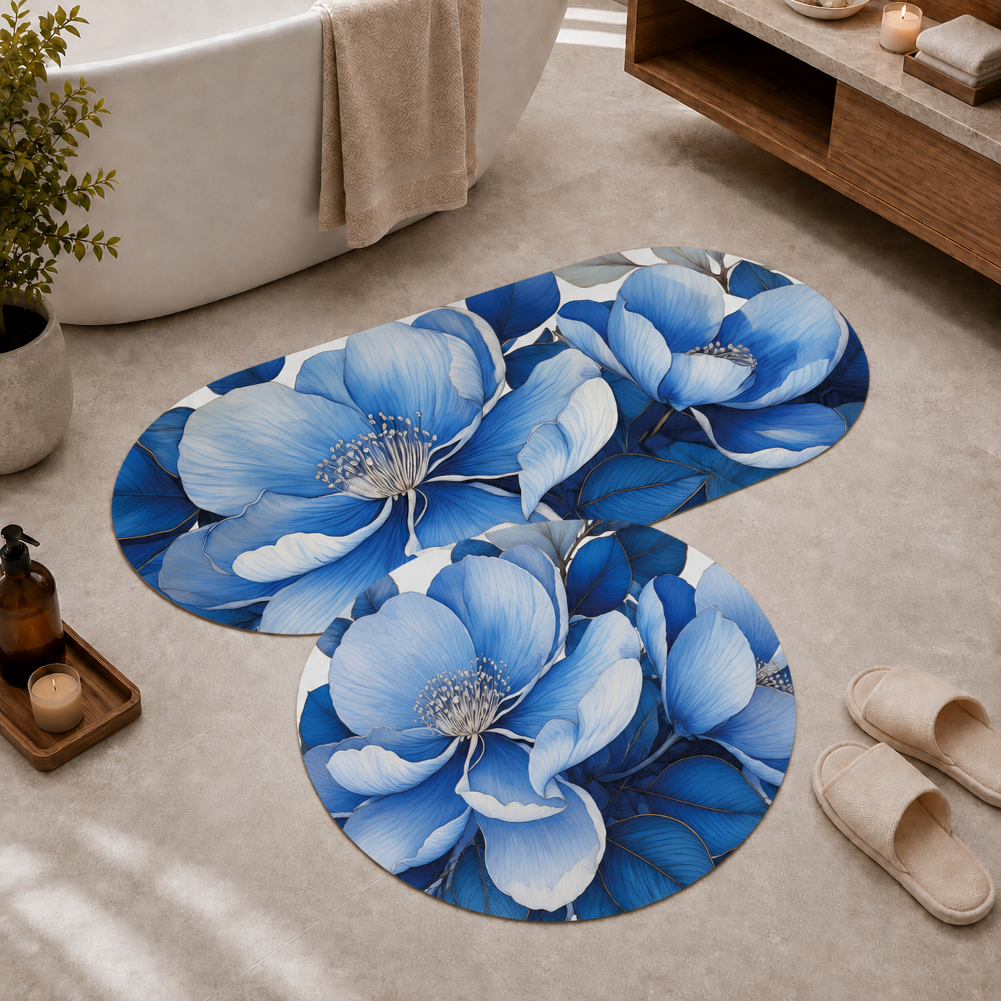 Tappeto Bagno Stampa Digitale Forma Ovale Flora 01