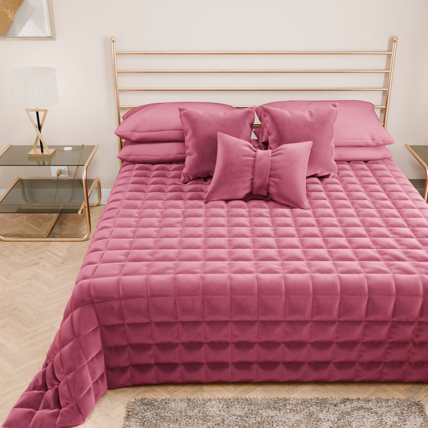 Courtepointe Unie en Velours Fuchsia + Draps assortis et Taie d'oreiller Digitale