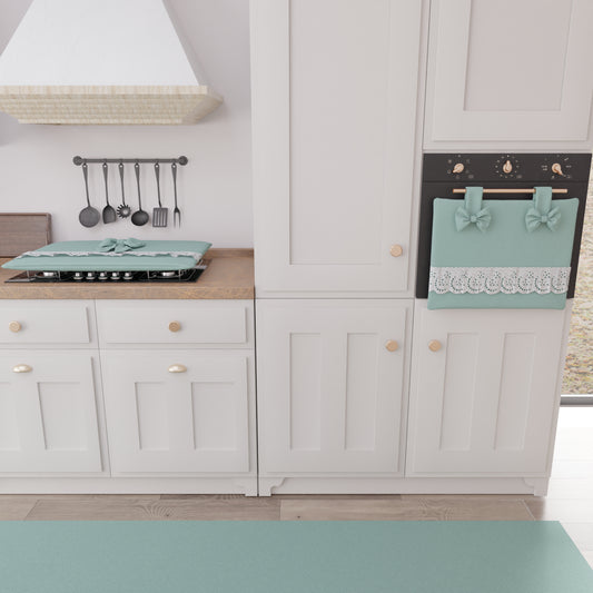 Coprifornello Coprifuochi Shabby Chic con Pizzo e Fiocco Verde Acqua