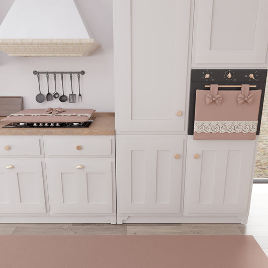 Copriforno Elegante Shabby Chic con Pizzo e Fiocchi Cipria
