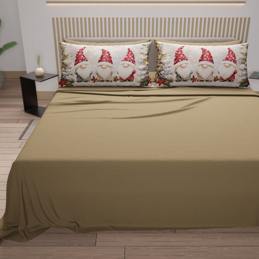 Draps de Noël en coton, parure de lit avec taies d'oreiller en impression numérique Gnome 03