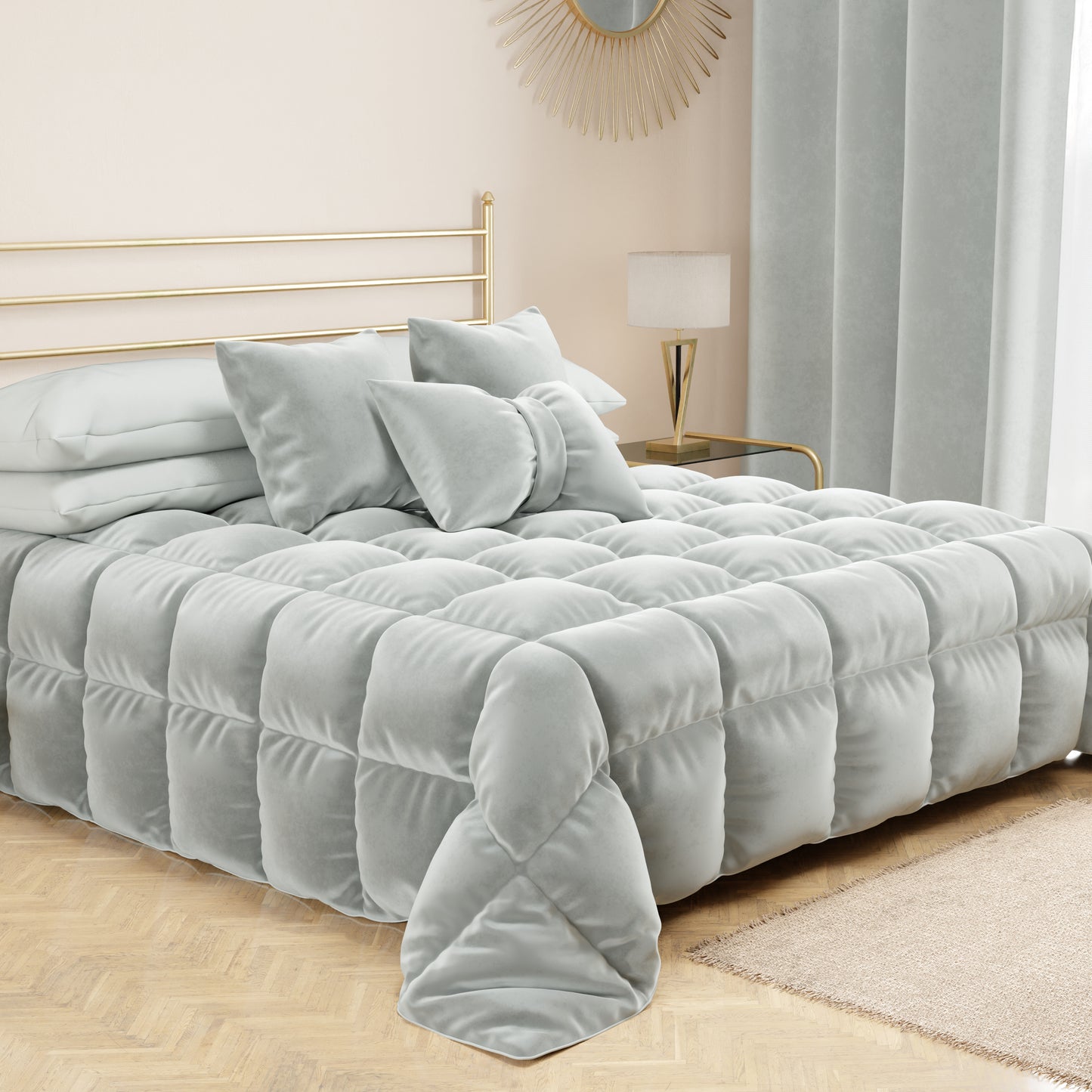 Sofa Cushions, Furnishing Cushions in Light Gray Bow Velvet 1pc