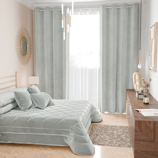 Couvre-lit printanier en velours d'ameublement à motifs Gris Clair
