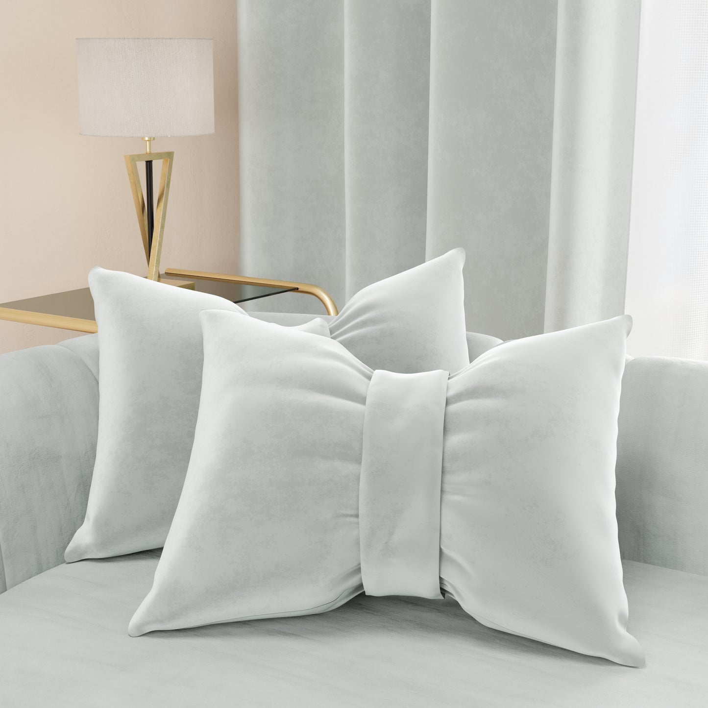 Sofa Cushions, Furnishing Cushions in Light Gray Bow Velvet 1pc