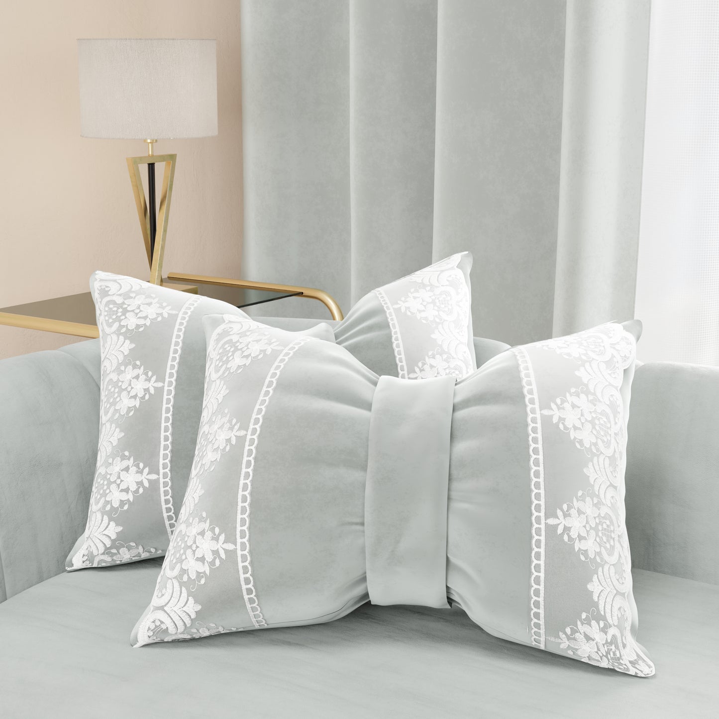 Cuscino Arredo Fiocco in Velluto e Balza con Pizzo Rebrodè 40x50 cm, C