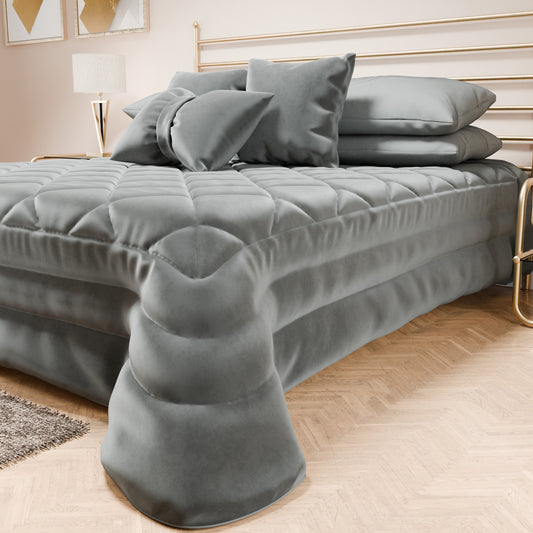 Couvre-lit printanier en velours d'ameublement à motifs Gris Foncé