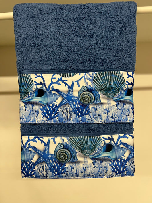 Serviette de bain 1+1 avec volant à imprimé numérique bleu