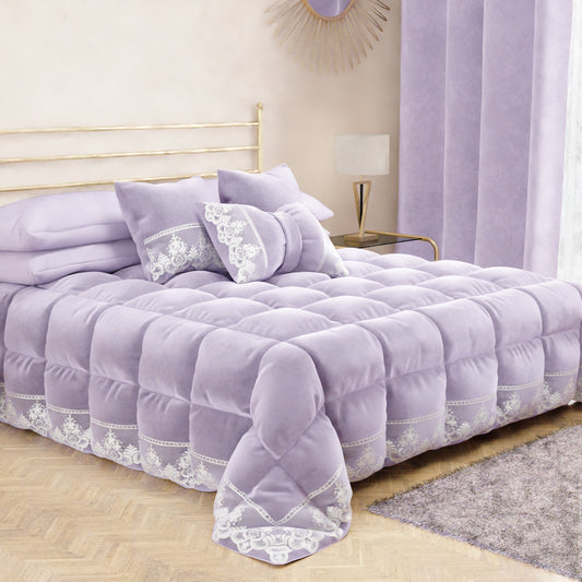 Trapunta Invernale in Morbido e Caldo Velluto e Balza con Pizzo Rebrodè Lilla By Sissy