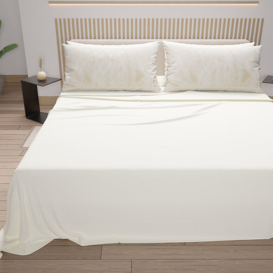 Lenzuola in Cotone, Completo Letto con Federe in Stampa Digitale Foglia Tortora