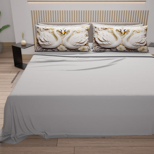 Draps en Coton, Parure de Lit avec Taies d'Oreiller en Impression Numérique Cygnes