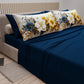 Lenzuola in Cotone, Completo Letto con Federe in Stampa Digitale Flower Ceramic 04 Blu