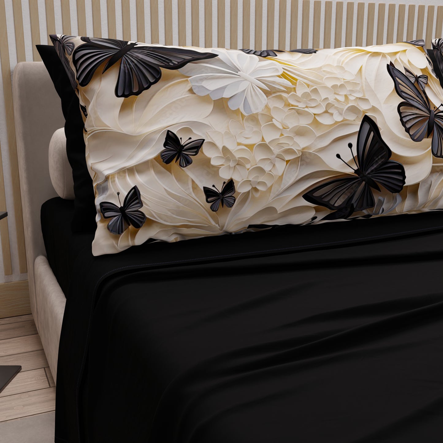 Lenzuola in Cotone, Completo Letto con Federe in Stampa Digitale Mariposa 05 Nero