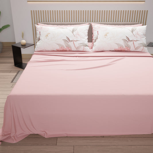 Lenzuola in Cotone, Completo Letto con Federe in Stampa Digitale Peonia