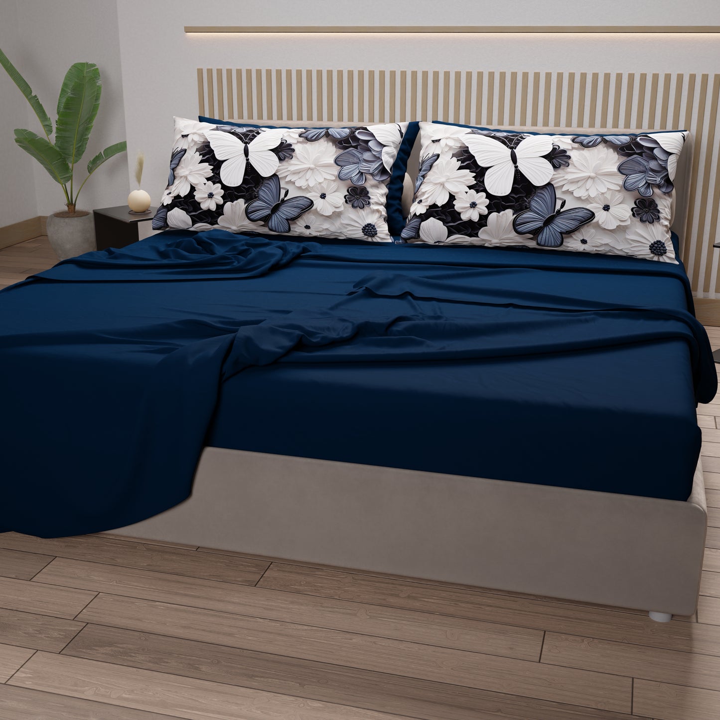 Lenzuola in Cotone, Completo Letto con Federe in Stampa Digitale Mariposa 03 Blu