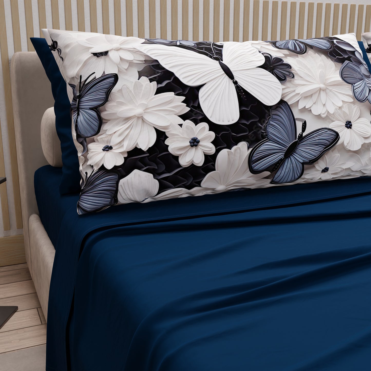 Lenzuola in Cotone, Completo Letto con Federe in Stampa Digitale Mariposa 03 Blu