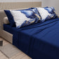 Lenzuola in Cotone, Completo Letto con Federe in Stampa Digitale Marble Flower 08 Blu