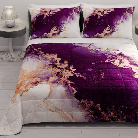 Spring Autumn Quilt Bedspread in Purple Marble Digital Print